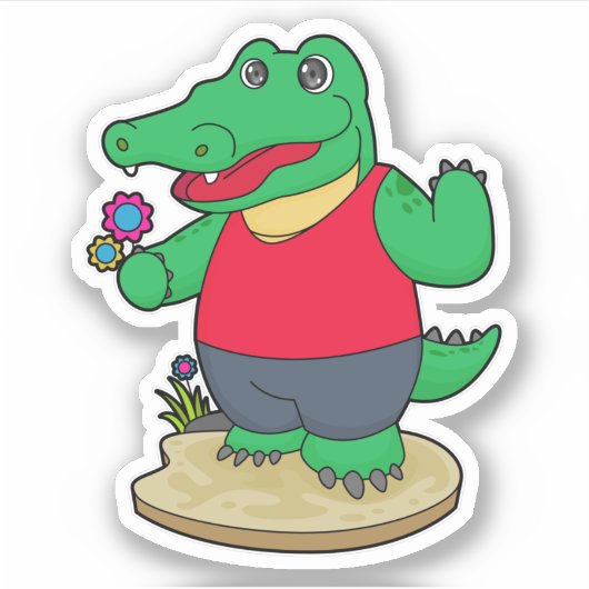 Krokodil met bloemen sticker (Voorkant)
