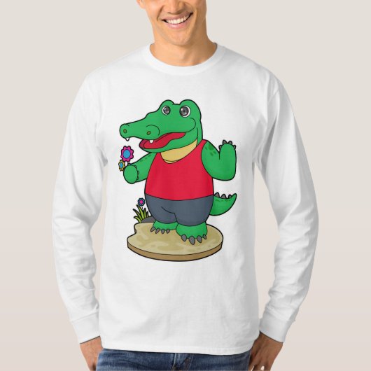Krokodil met bloemen t-shirt (Voorkant)