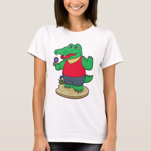 Krokodil met bloemen t-shirt (Voorkant)
