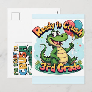 krokodil met de woorden klaar om de school aan te feestdagenkaart
