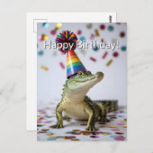 Krokodil met een regenboog verjaardagshoedje briefkaart (Voorkant / Achterkant)