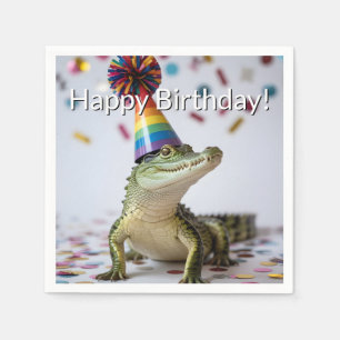 Krokodil met een regenboog verjaardagspartijhoed servet