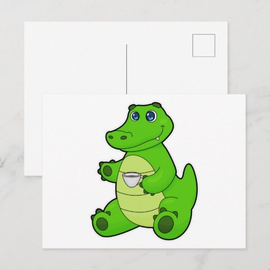 Krokodil met kopje koffie briefkaart (Voorkant / Achterkant)
