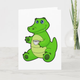 Krokodil met kopje koffie kaart