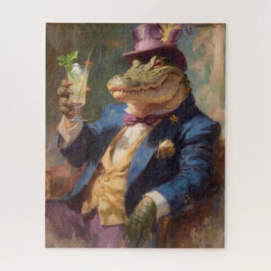 Krokodil met Mojito Whimsical Victoriaans Beeld Legpuzzel (Verticaal)