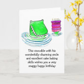 Krokodil met taart verjaardagskaart kaart (Gele Bloem)