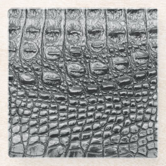 Krokodil Noir: zwart leer mystiek Glazen Onderzetter (Voorkant)