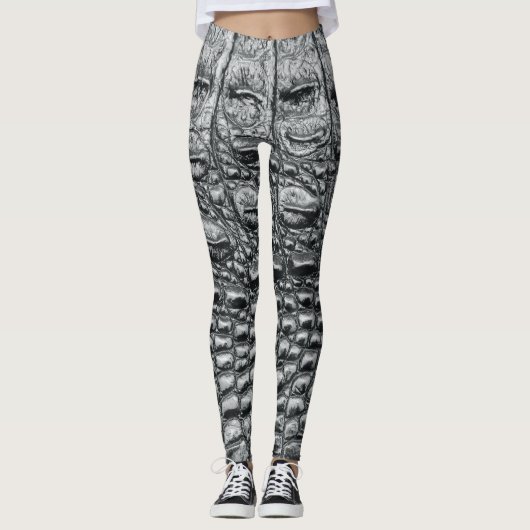 Krokodil Noir: zwart leer mystiek Leggings (Voorkant)