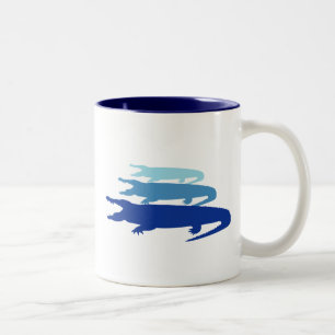 Krokodil omhoog gelijnd (blauw) tweekleurige koffiemok