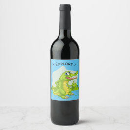 krokodil ontdekkingsreiziger wijn etiket