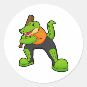 Krokodil op cricket met cricket bat ronde sticker
