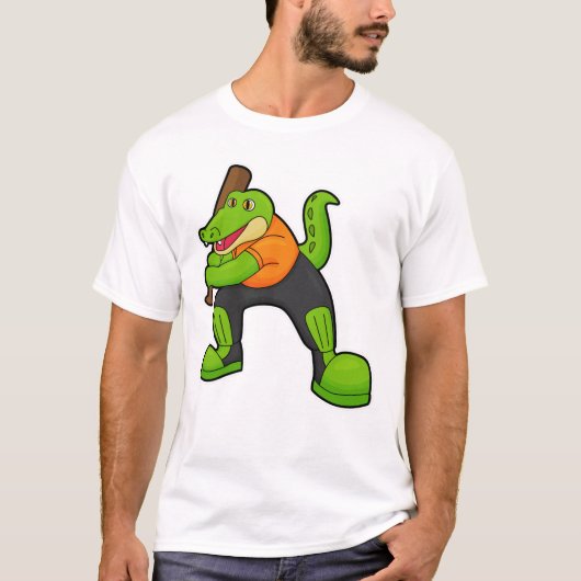 Krokodil op cricket met cricket bat t-shirt (Voorkant)