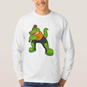 Krokodil op cricket met cricket bat t-shirt