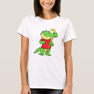 Krokodil op een hockey met een Hockey stick T-shirt