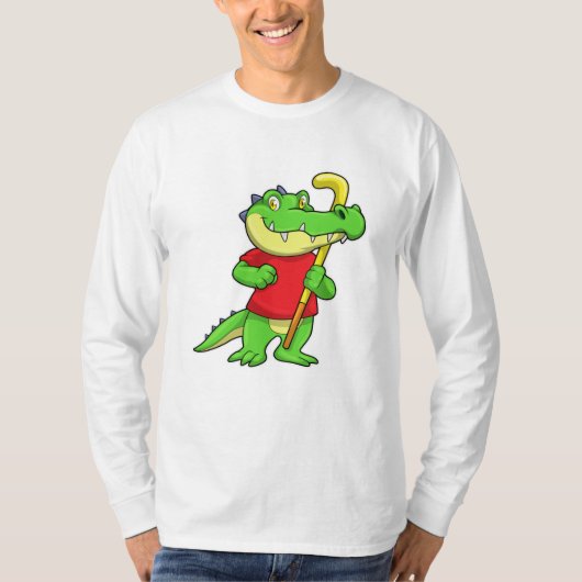 Krokodil op een hockey met een Hockey stick T-shirt (Voorkant)