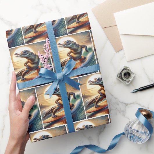 Krokodil op een surfplank cadeaupapier (Geschenken)