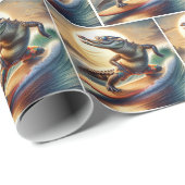 Krokodil op een surfplank cadeaupapier (Rol Hoek)