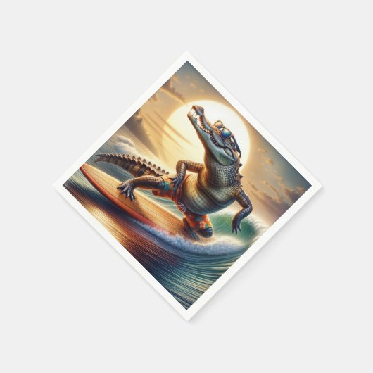 Krokodil op een surfplank servet (Hoek)