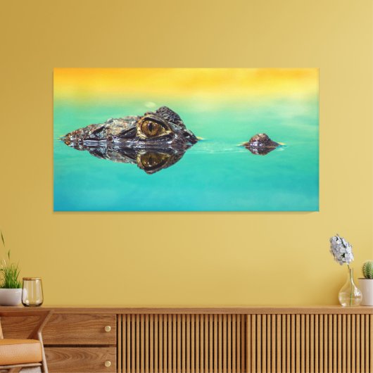 Krokodil op stilstaand watercanvas afdrukken (Insitu (Woonkamer))