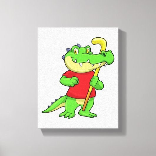 Krokodil op Veldhockey met stok Canvas Afdruk (Voorkant)