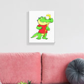 Krokodil op Veldhockey met stok Canvas Afdruk (Insitu (Woonkamer))