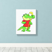 Krokodil op Veldhockey met stok Canvas Afdruk (Insitu (Houten vloer))