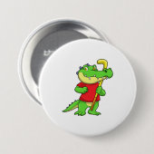 Krokodil op Veldhockey met stok Ronde Button 7,6 Cm (Voorkant /achterkant)
