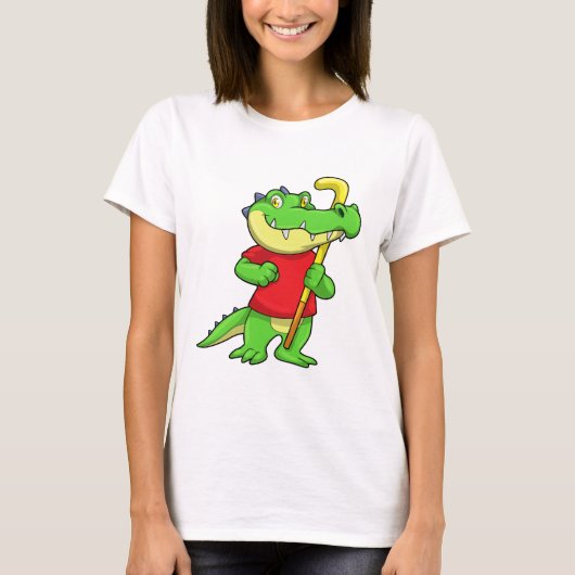 Krokodil op Veldhockey met stok T-shirt (Voorkant)