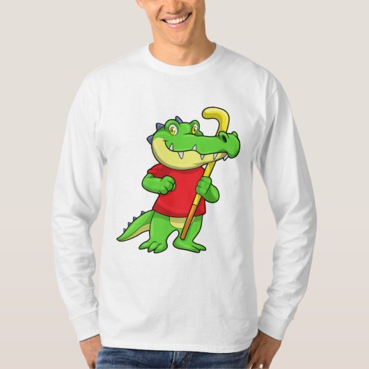 Krokodil op Veldhockey met stok T-shirt (Voorkant)