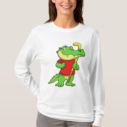 Krokodil op Veldhockey met stok T-shirt (Voorkant)