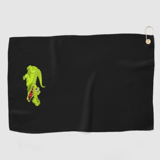 Krokodil op zwart golfhanddoek (Horizontaal)