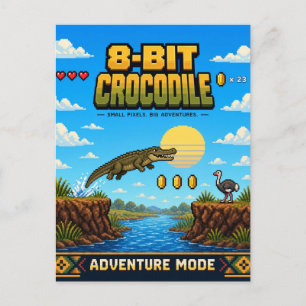 Krokodil, Retro 8-Bit Pixelkunst Briefkaart