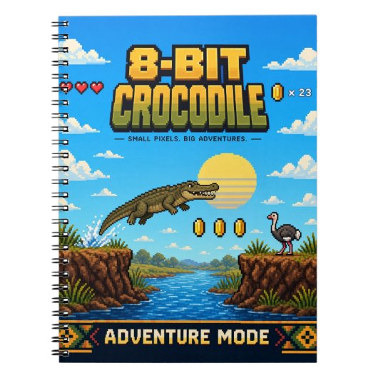 Krokodil, Retro 8-Bit Pixelkunst Notitieboek (Voorkant)