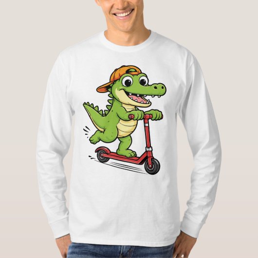 Krokodil speelt op scooter t-shirt (Voorkant)