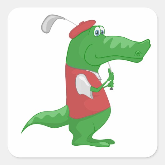 Krokodil Spelen Golf Vierkante Sticker (Voorkant)