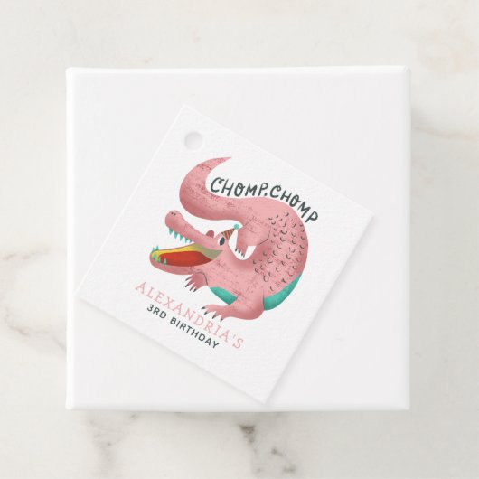 Krokodil thema verjaardagsfeestje roze bedankjes labels (In situ)