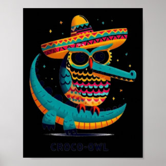 Krokodil-uil Fiesta Leuke en Feestelijke Hybride D Poster