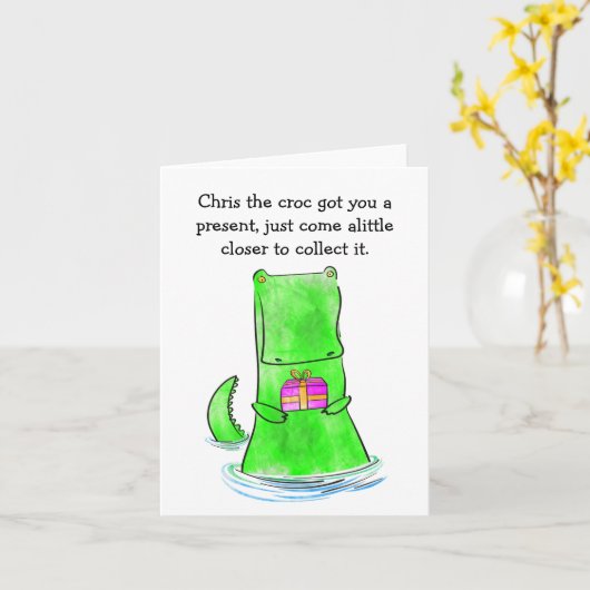 Krokodil verjaardag cadeau kaart (Gele Bloem)
