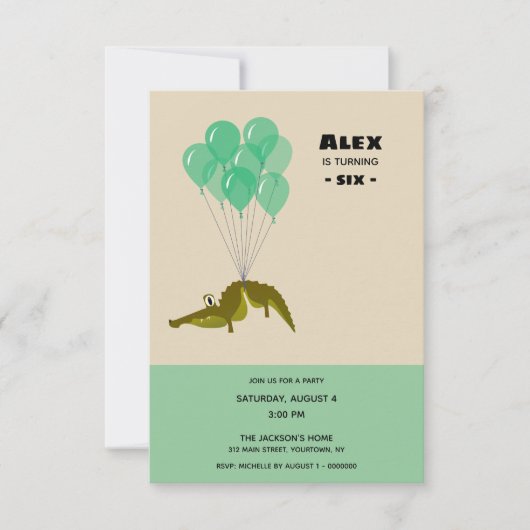 Krokodil Verjaardagsfeest met afbeelding op rug Kaart (Voorkant)