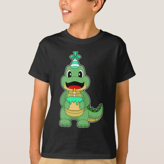 Krokodil verjaardagstaart kaars t-shirt (Voorkant)