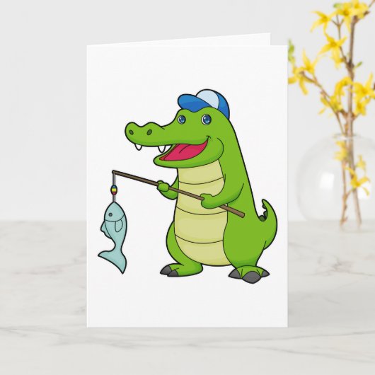 Krokodil Vissen Visser Vissenstok Kaart (Gele Bloem)