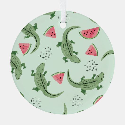 Krokodil Watermeloen, Abstract Patroon. Glas Ornament (Achterkant)