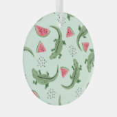 Krokodil Watermeloen, Abstract Patroon. Glas Ornament (Voorkant Rechts)