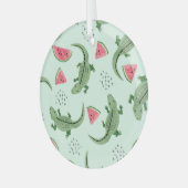 Krokodil Watermeloen, Abstract Patroon. Glas Ornament (Voorkant links)