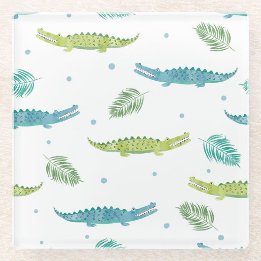 Krokodil Waterverf:  alligator patroon Glazen Onderzetter (Voorkant)