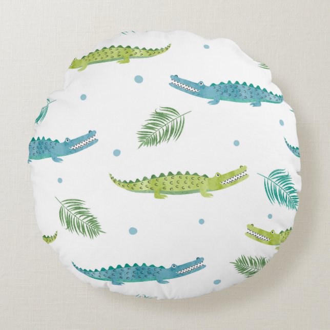 Krokodil Waterverf:  alligator patroon Rond Kussen (Voorkant)