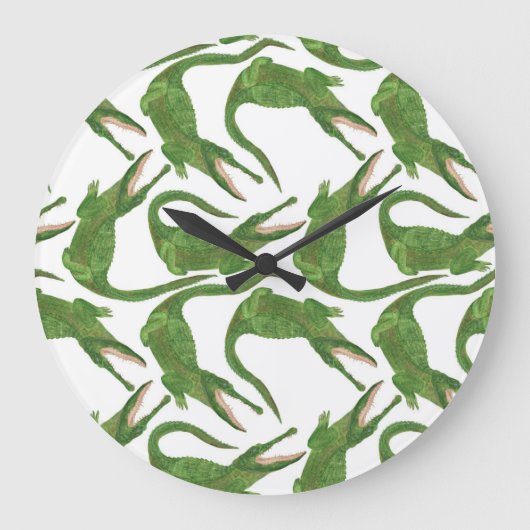 Krokodil Witte Waterverf Array Grote Klok (Voorkant)