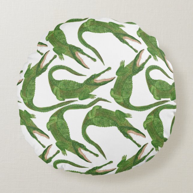Krokodil Witte Waterverf Array Rond Kussen (Voorkant)