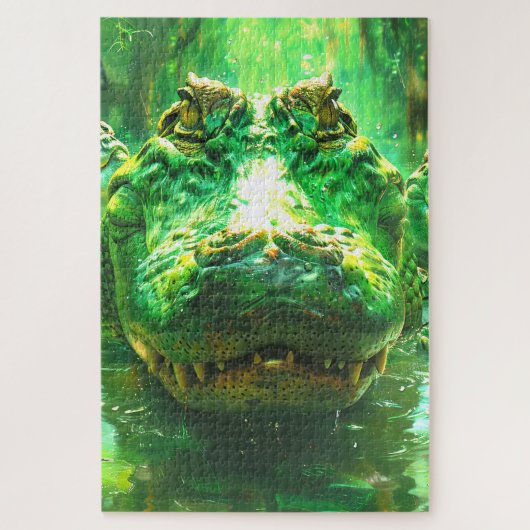 Krokodilkop Strakke Groene Jungle Portret Legpuzzel (Verticaal)