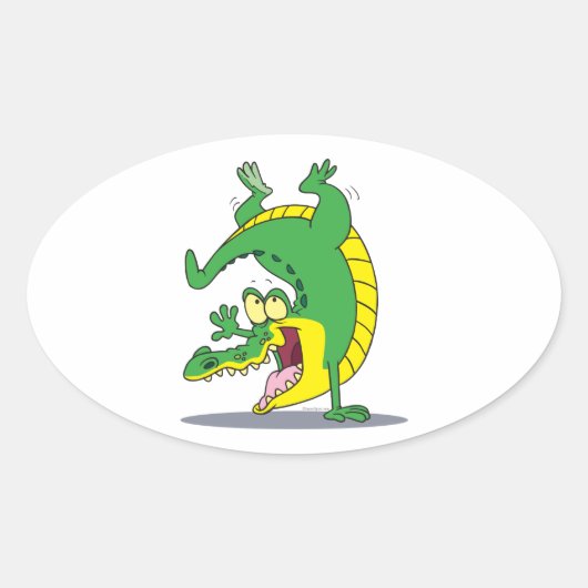krokodille cartoon dansen ovale sticker (Voorkant)